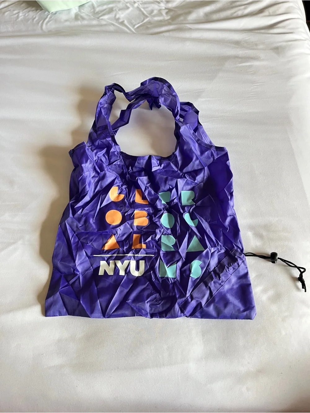 NYU Purple Nylon Packable Reusable Shopping Tote Bag Drawstring Pouch Blue 12x12